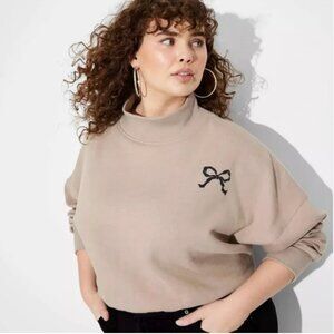 Wild Fable Taupe Mock Ribbed Turtleneck Sweatshirt Oversized 3/4 Sleeve Crop
